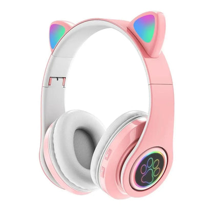 Cat Ear Bluetooth Headphones Pink with LED Lights