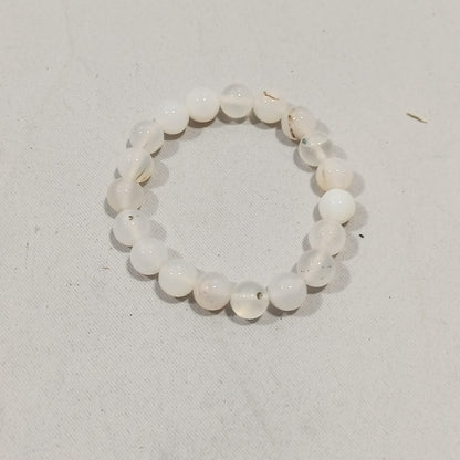 Natural Milky White Aqeeq Stone Bracelet - Genuine Gemstone Beaded Wristband Elegant Handcrafted Jewelry For Men And Women Fashion Accessory