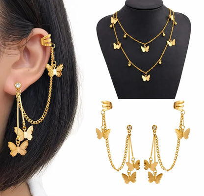 Gold Plated Butterfly Necklace Set for Women