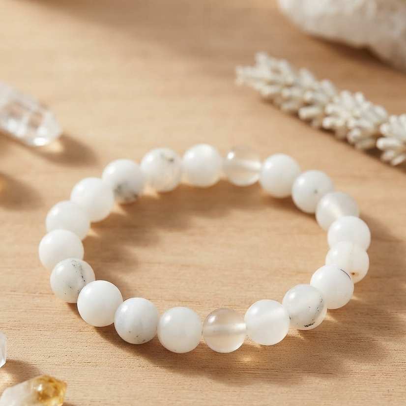 Natural Milky White Aqeeq Stone Bracelet - Genuine Gemstone Beaded Wristband Elegant Handcrafted Jewelry For Men And Women Fashion Accessory