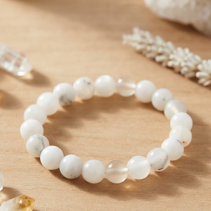 Natural Milky White Aqeeq Stone Bracelet - Genuine Gemstone Beaded Wristband Elegant Handcrafted Jewelry For Men And Women Fashion Accessory