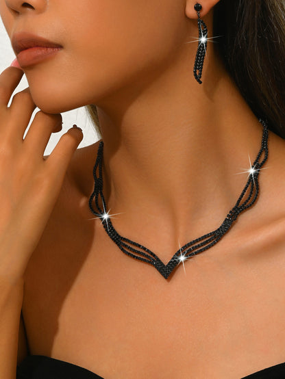 Sparkling Rhinestone 3-Piece Jewelry Set for Pakistani Women