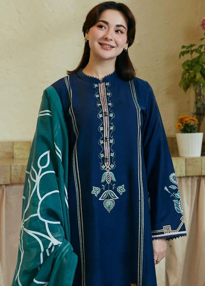 3-Piece Embroidered Lawn Suit Blue Green for Women