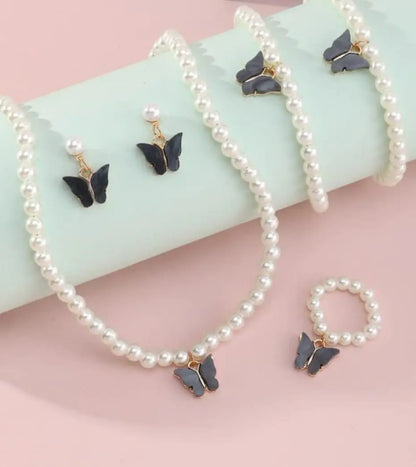 Butterfly Design Acrylic Plated Pearl Necklace Set