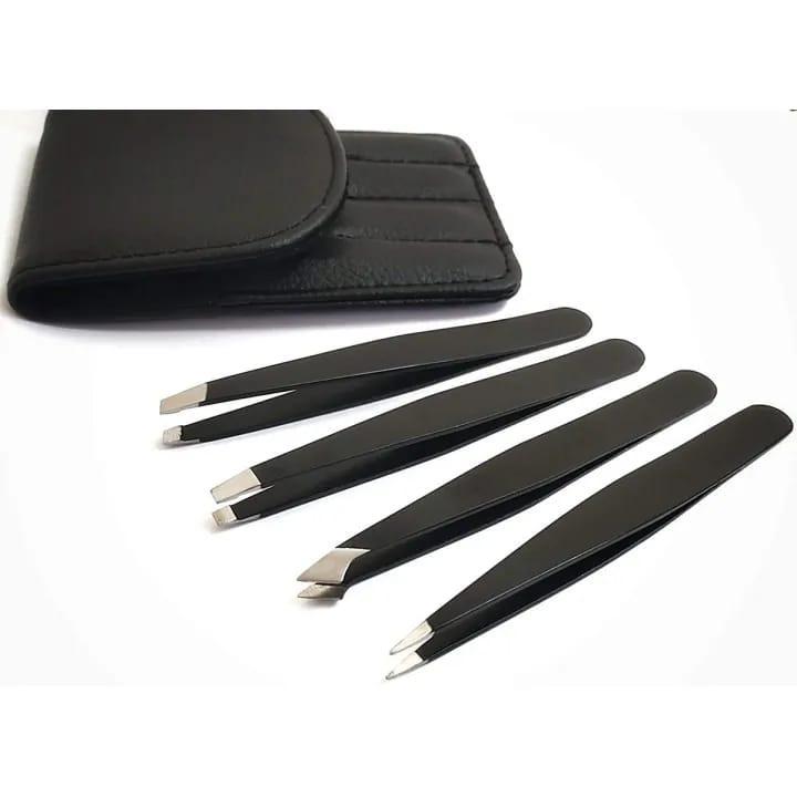 5-Piece Stainless Steel Tweezers Set Black