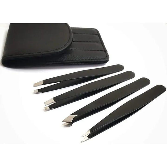 5-Piece Stainless Steel Tweezers Set Black