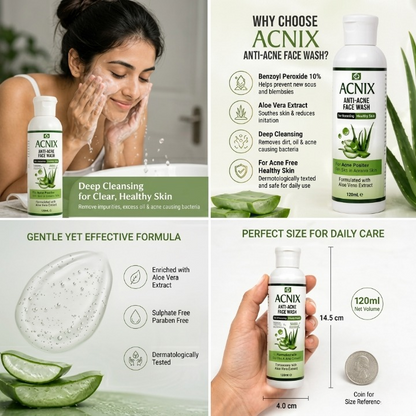 ACNIX Anti Acne Face Wash Deep Cleansing Formula With Benzoyl Peroxide And Aloe Vera 120 ml