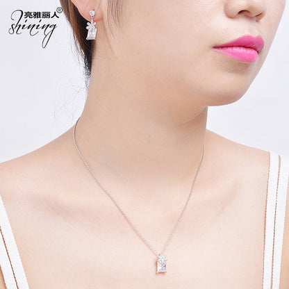 Red Zirconium Earrings & Necklace Set for Women