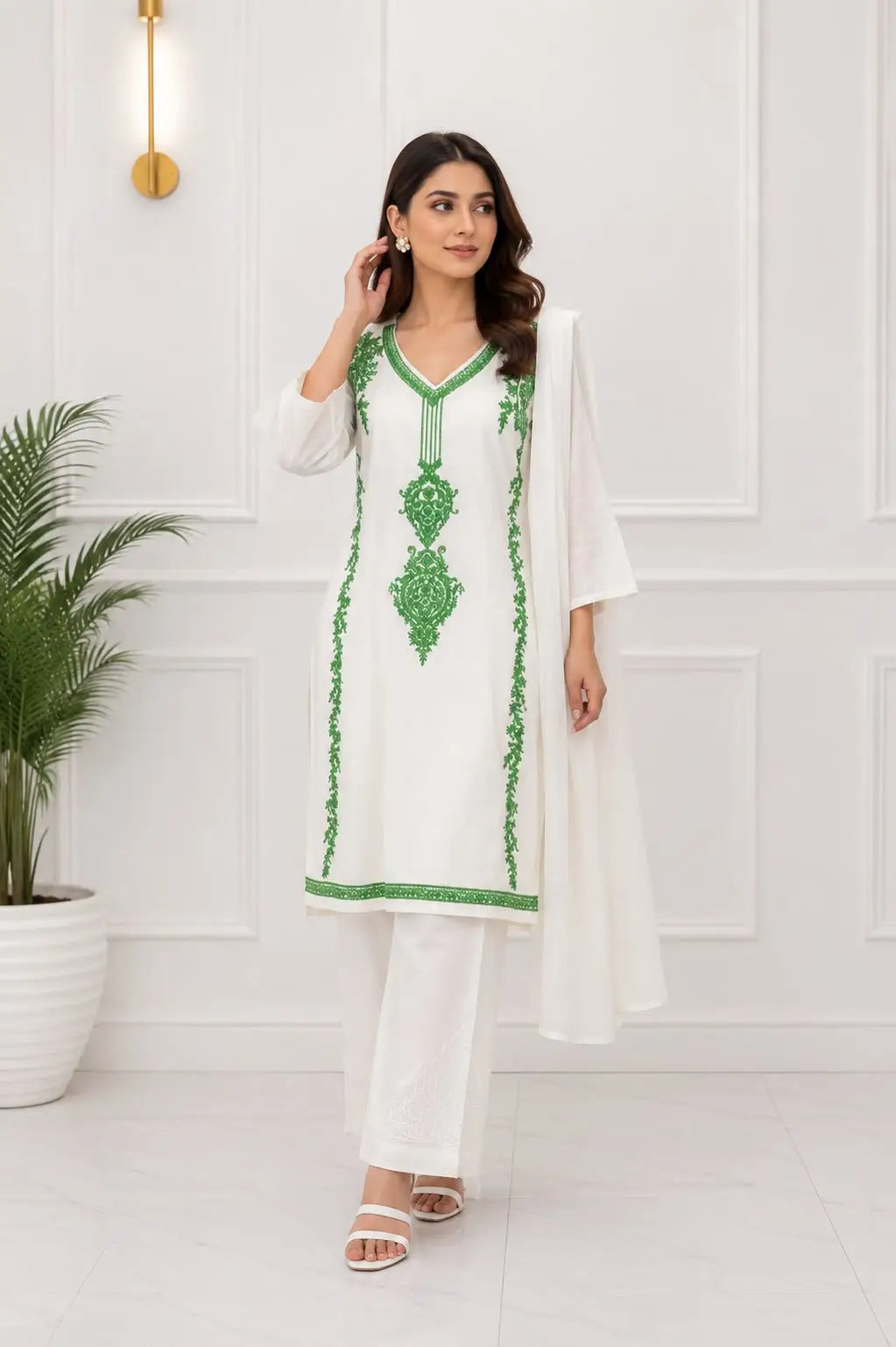 3 Pcs Women's Stitched Arabic Lawn Embroidered Suit Azadi Special