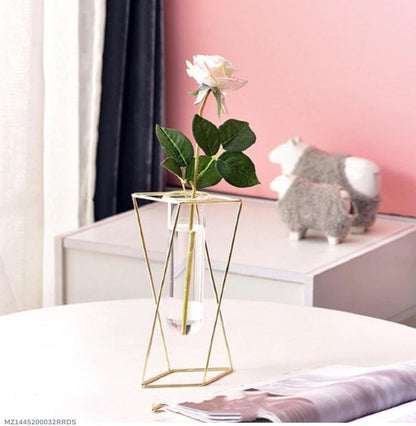 Golden Geometric Glass Vase for Home Decor