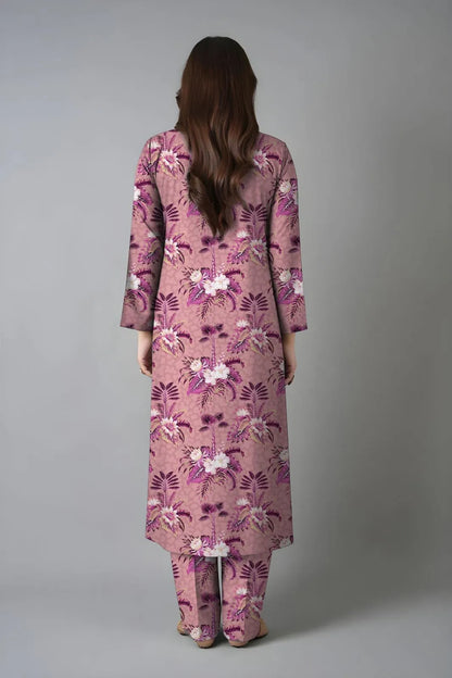 Pakistani Women Floral Printed Lawn Suit Peach Purple