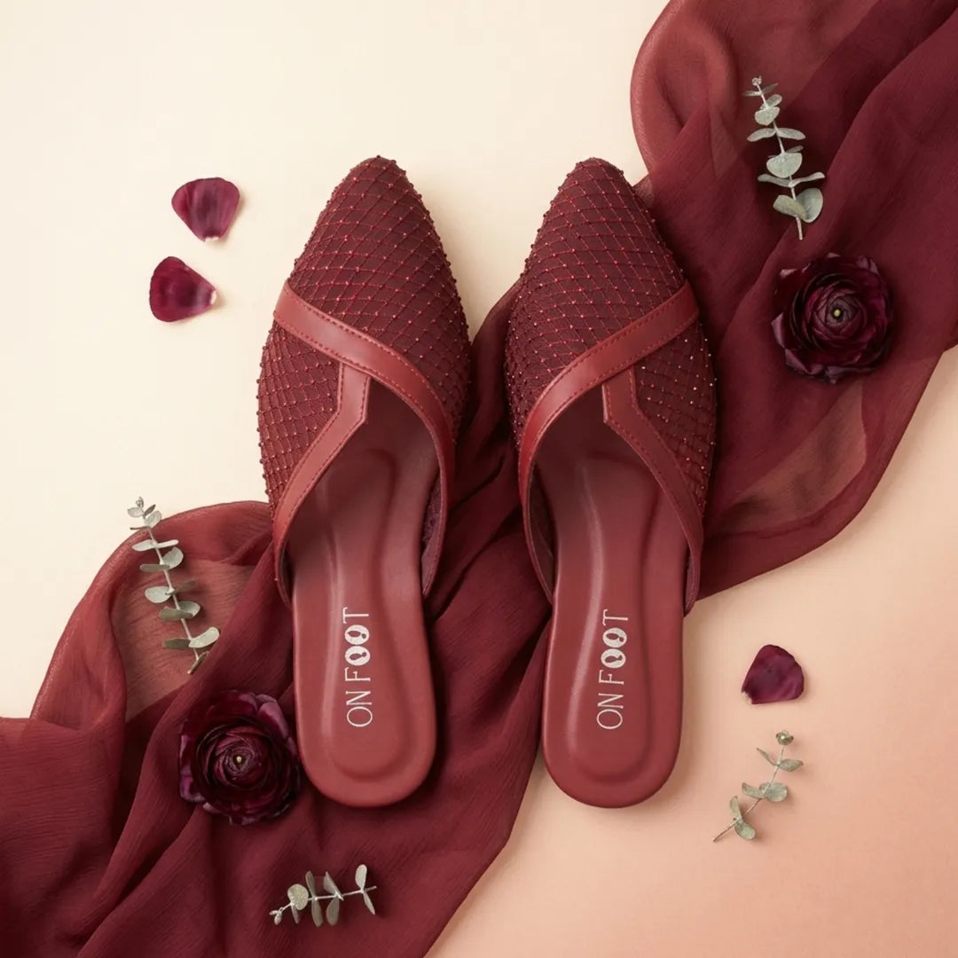 Women's Maroon Mesh Slip-On Pumps Size 36-41