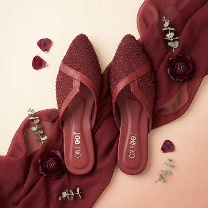 Women's Maroon Mesh Slip-On Pumps Size 36-41