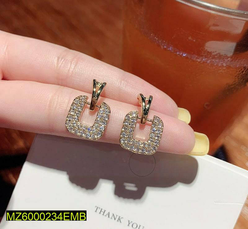 Pearl Square Earrings Gold Plated Artificial Stones