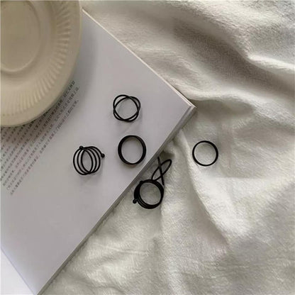 Black Hip-Hop Rings Set of 6 Alloy