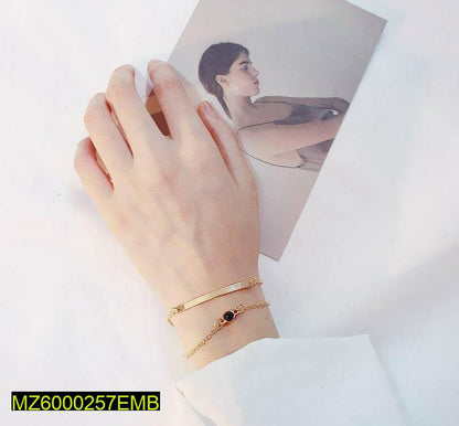 Golden Plated Hand Bracelet with Black Stone for Women