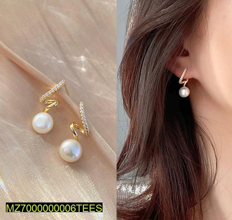 Zigzag Pearl Earrings Gold Plated Lightweight for Women