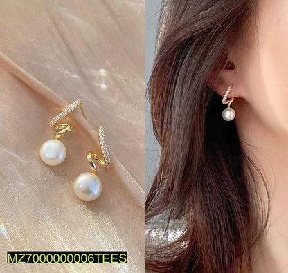 Zigzag Pearl Earrings Gold Plated Lightweight for Women