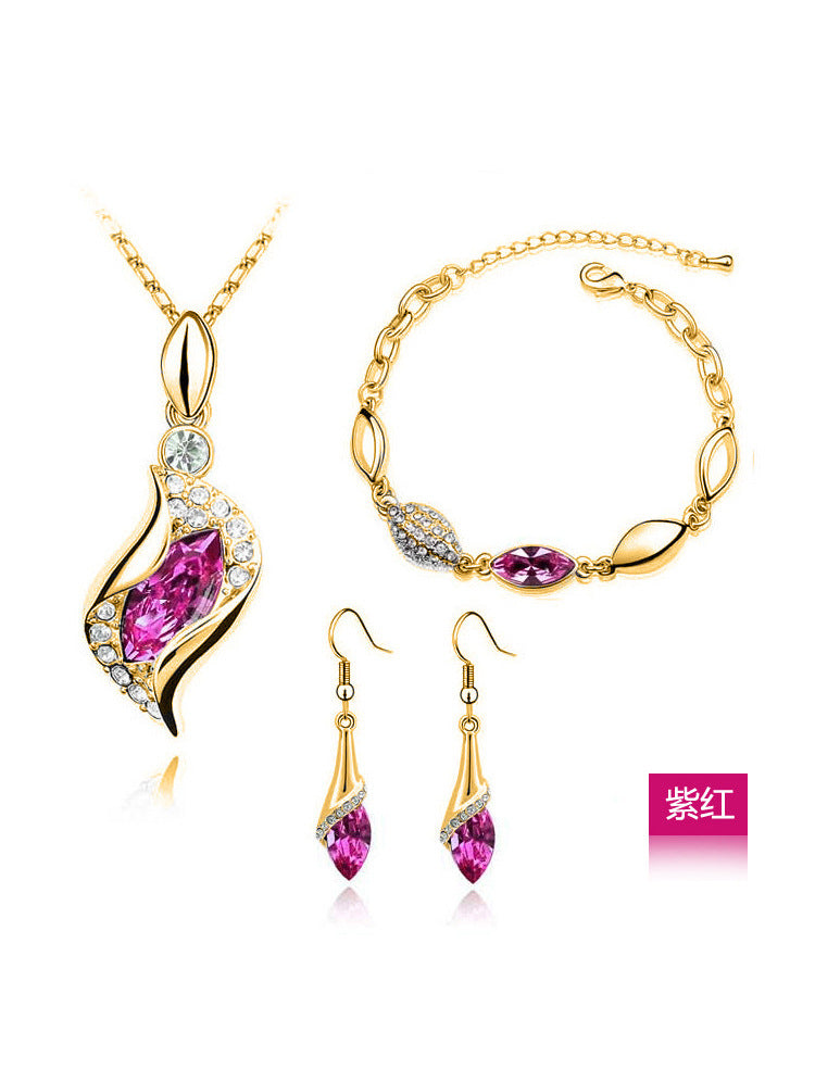 Blue Crystal Jewelry Set for Women Silver Tones