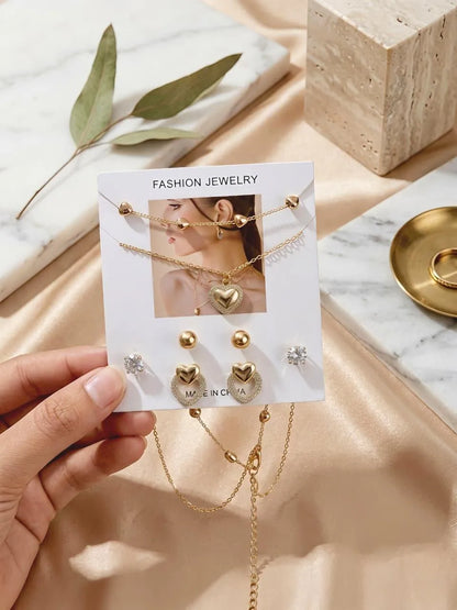 Golden Crystal Pendant Earrings Set for Women