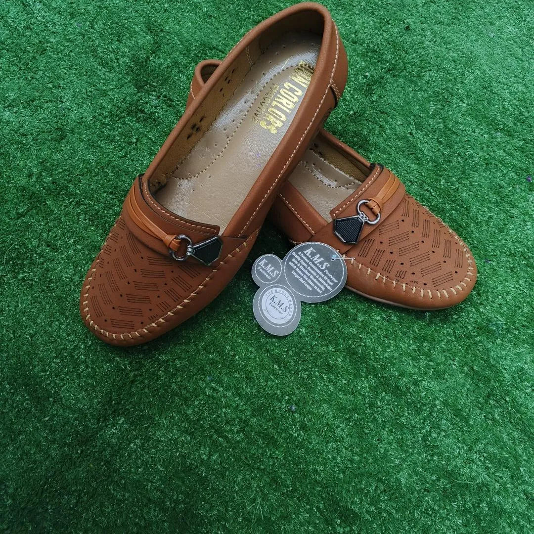 Women Brown Synthetic Leather Loafers with Buckle