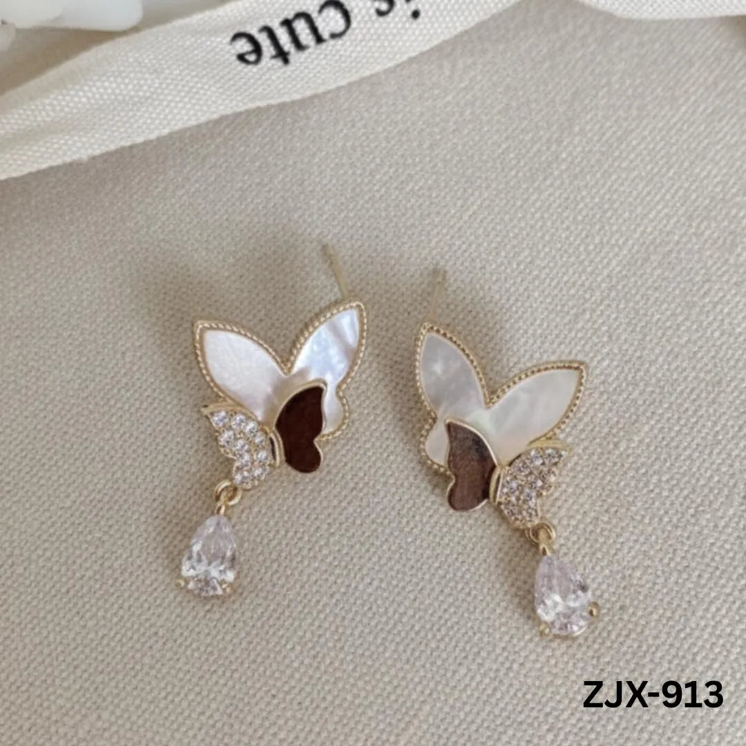 Korean Butterfly Pearl Earrings with Crystal Dangle