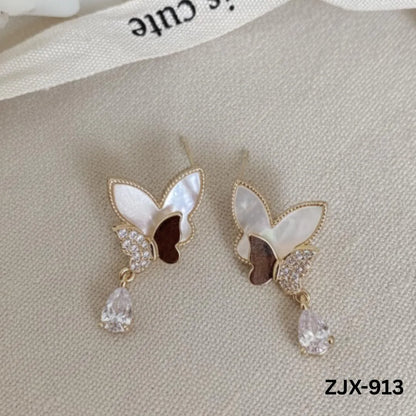 Korean Butterfly Pearl Earrings with Crystal Dangle