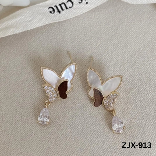 Korean Butterfly Pearl Earrings with Crystal Dangle