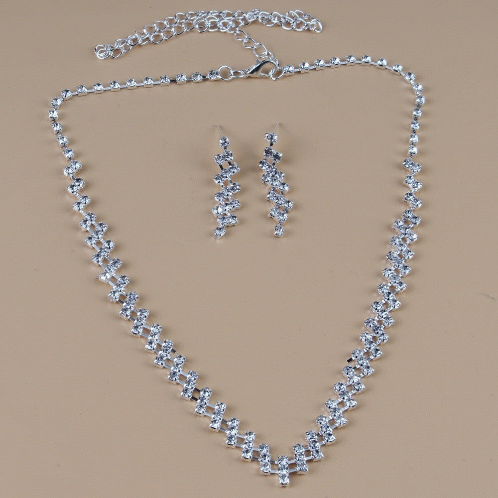 Silver Plated Rhinestone Necklace & Earrings Set for Weddings