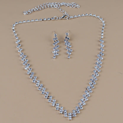 Silver Plated Rhinestone Necklace & Earrings Set for Weddings
