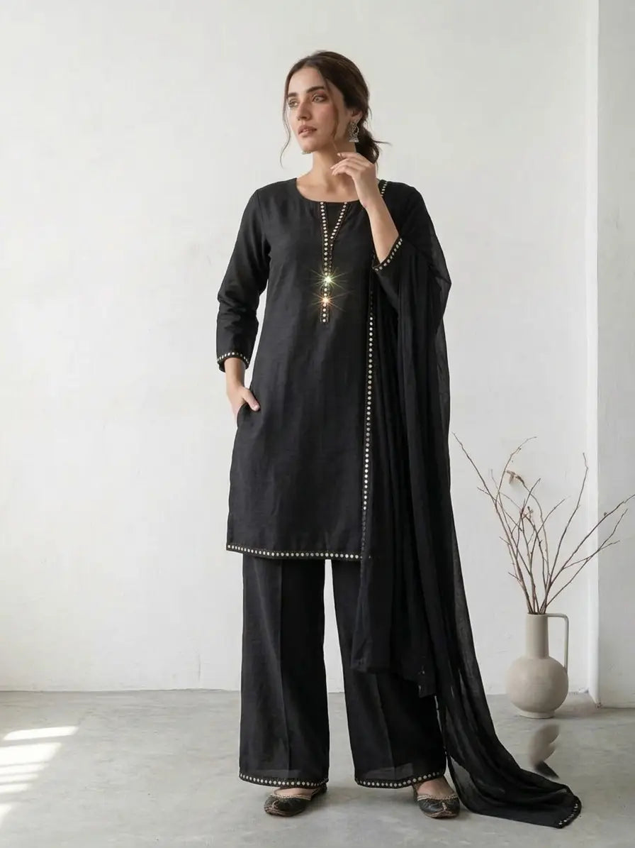 3 Pcs Women's Stitched Lawn Plain Suit with Mirror Lace work