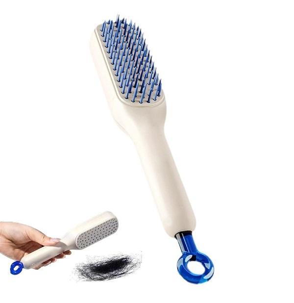 Self-Cleaning Hair Brush White Blue ABS