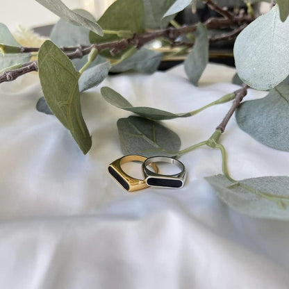 Stainless Steel Men's Ring Black Gemstone Modern Design 1 Pc