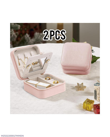 2-Piece Jewelry Storage Box Set Pink Rubber Multi Layer