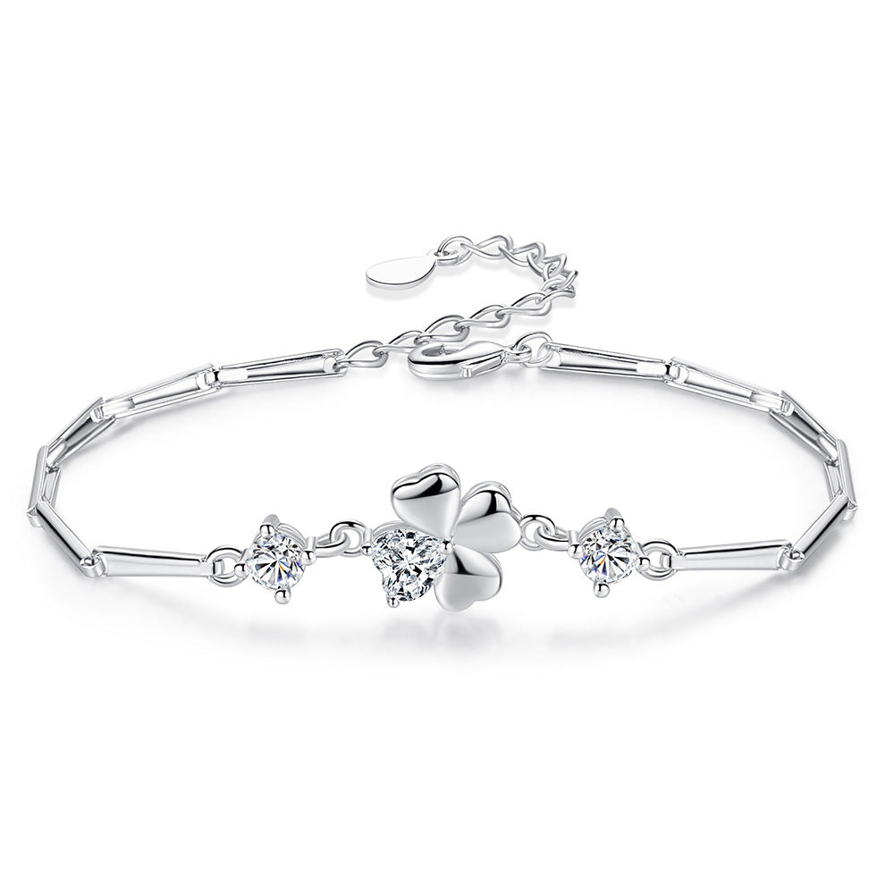 Silver Plated Four Leaf Clover Bracelet for Women