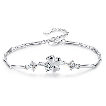 Silver Plated Four Leaf Clover Bracelet for Women