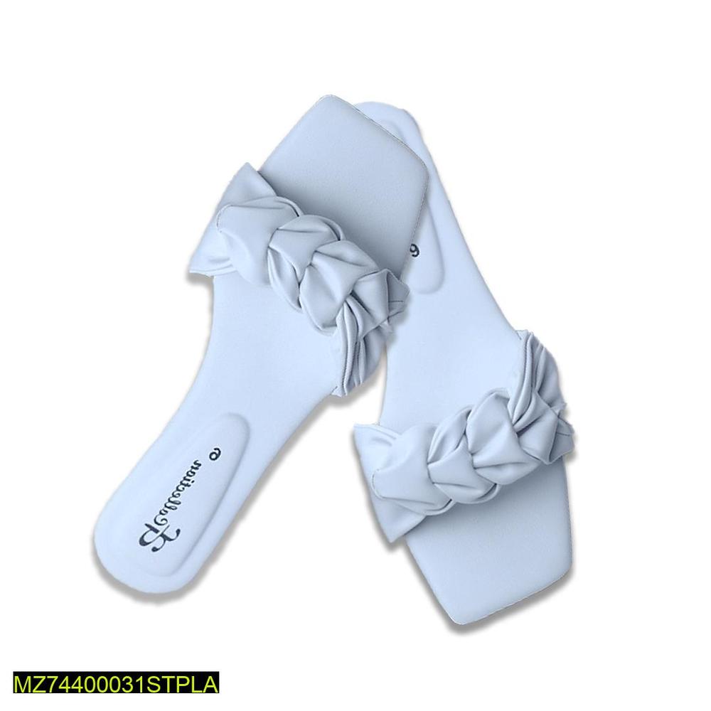 Light Blue Rexine Women's Casual Slides with Bow