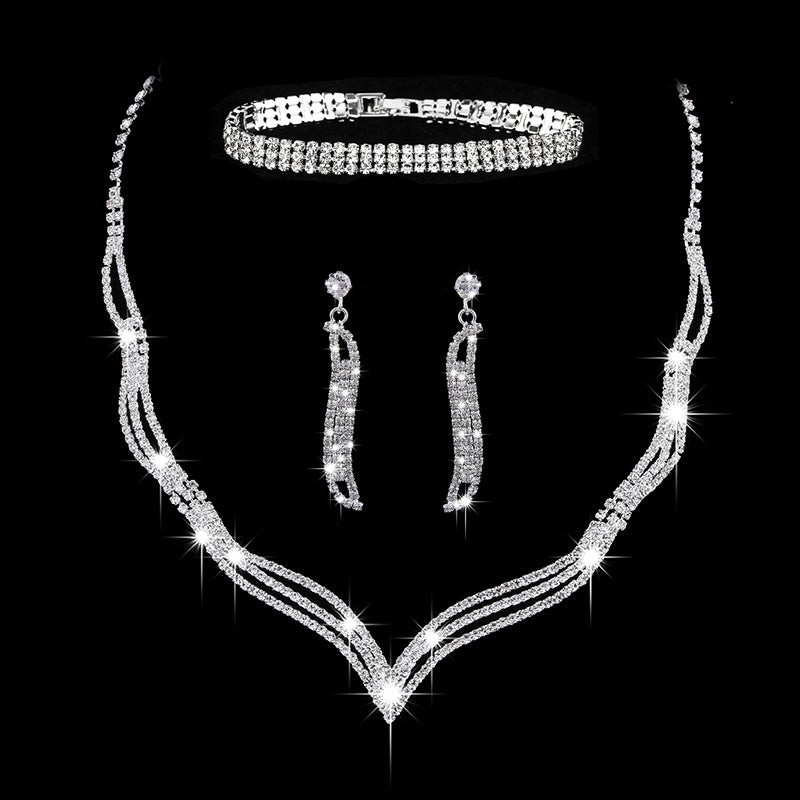 Sparkling Rhinestone 3-Piece Jewelry Set for Pakistani Women
