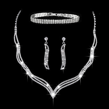 Sparkling Rhinestone 3-Piece Jewelry Set for Pakistani Women
