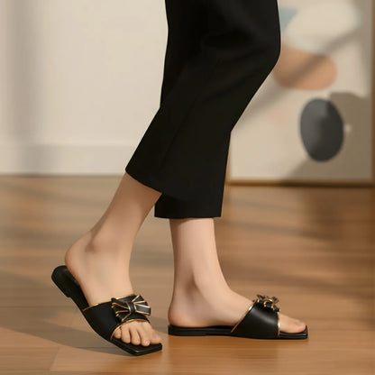 Women's Black Bow Flat Sandals Size 36-41