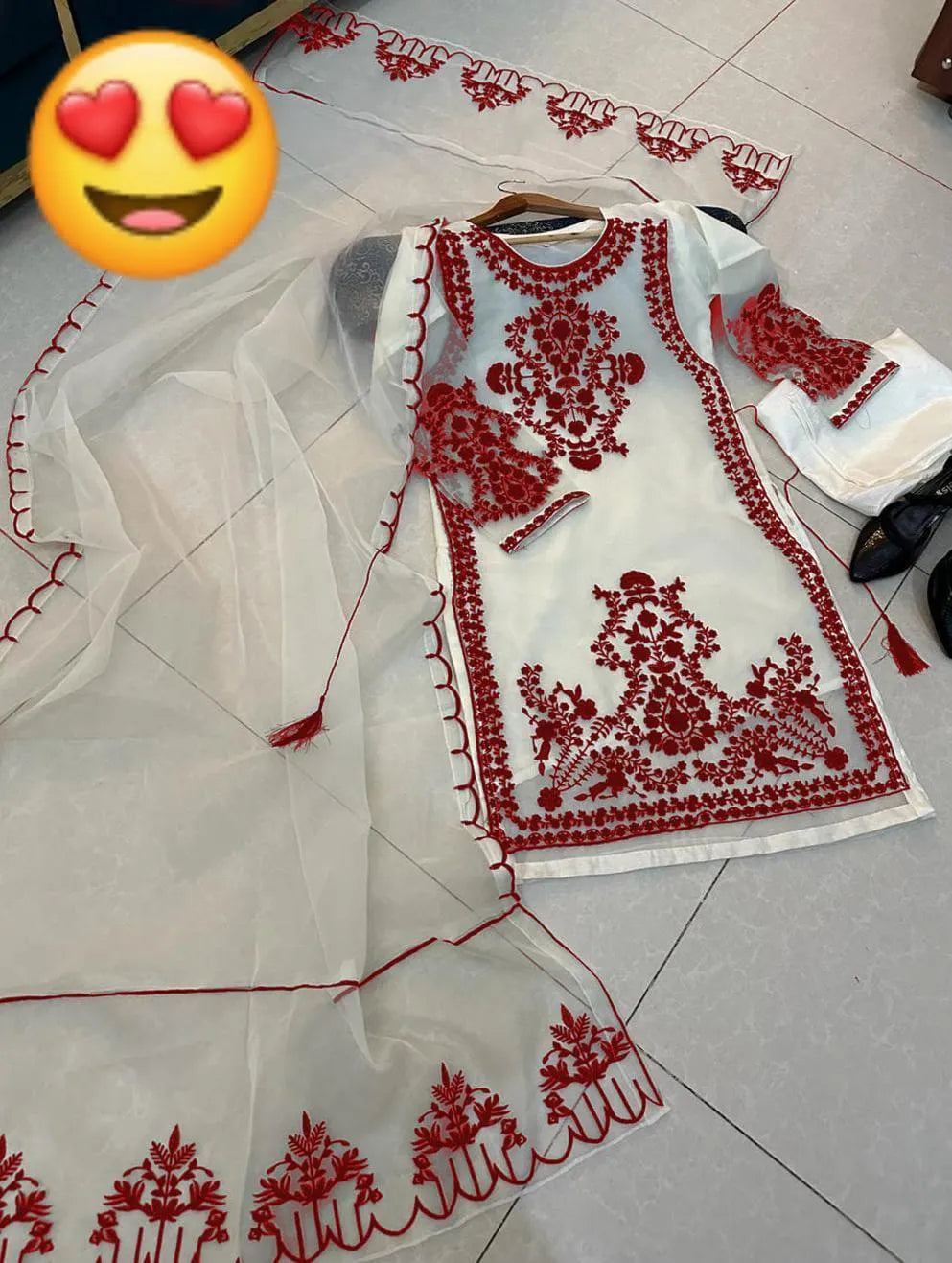 Maroon Embroidered 3-Piece Suit for Women