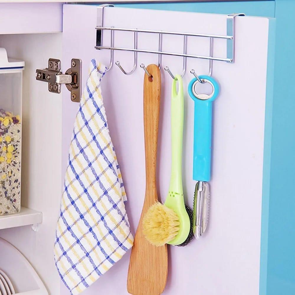 Metal Bathroom Hanger Silver 5 Hooks Wall Mount