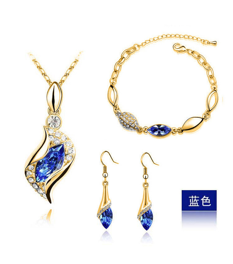 Blue Crystal Jewelry Set for Women Silver Tones