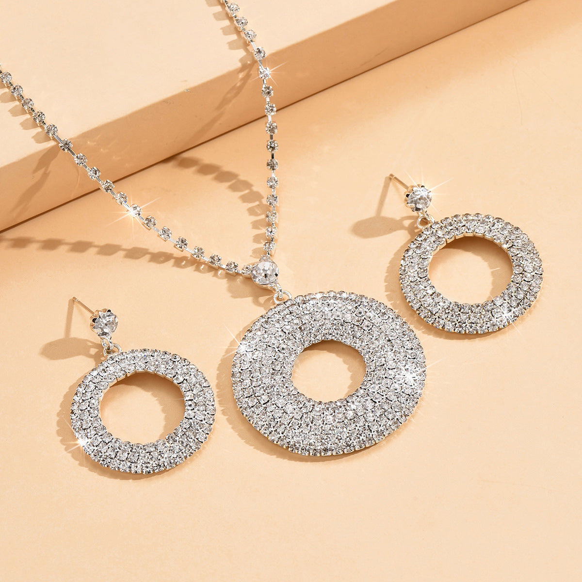 Large Silver Diamond Pendant Set for Women