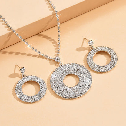 Large Silver Diamond Pendant Set for Women