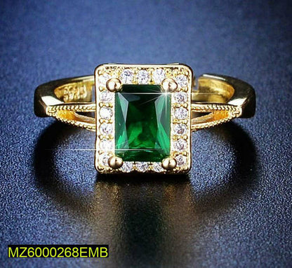 Women Green Square Zircon Ring Adjustable Golden Plated