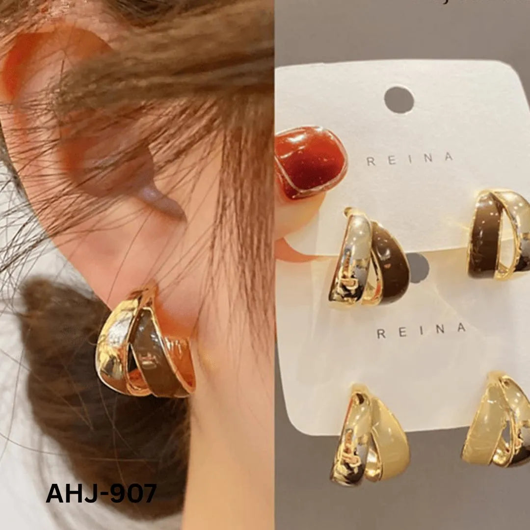Two-Layer Korean Hoop Earrings Beige Brown Red Black White Purple Orange Blue
