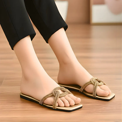 Golden Grace Knot Women's Flat Sandals Size 36-41