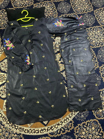 Black Embroidered Kurta Trouser Set for Girls 6-12 Years