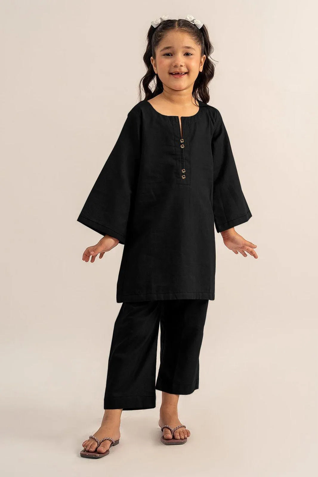 Black Cotton Kurta & Trouser Set for Girls 5-12 Years